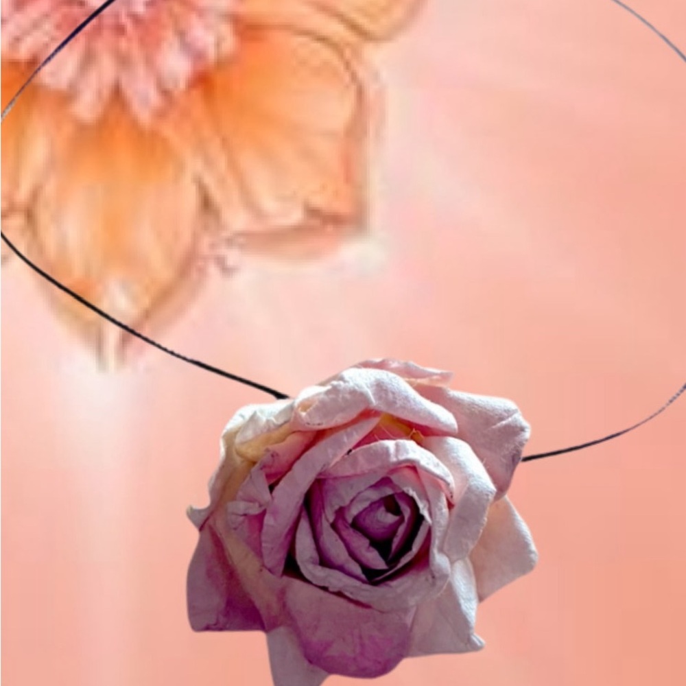Hand Crafted Pink Rose Necklace on Black Cord
